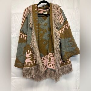 CHENILLE OVERSIZED Fringe Cardigan Sweater Aztec Tribal soft size medium